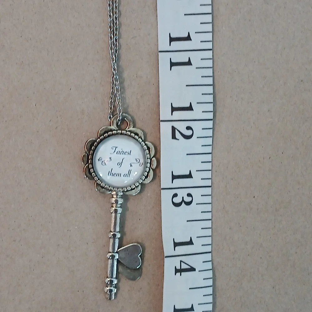 Disney Snow White Quote Fairest Of Them All Silver Key Pendant Necklace